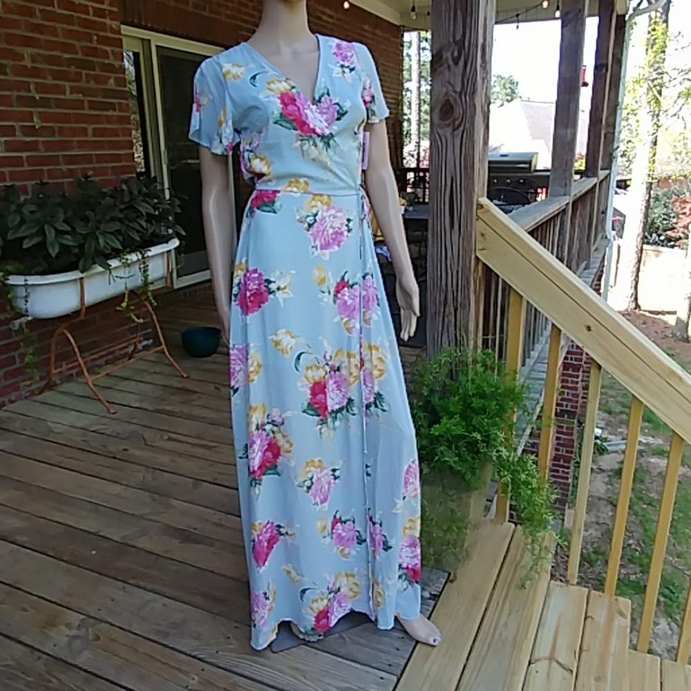 Long floral wrap dress from Red Dress Boutique